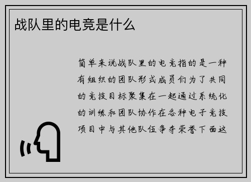 战队里的电竞是什么